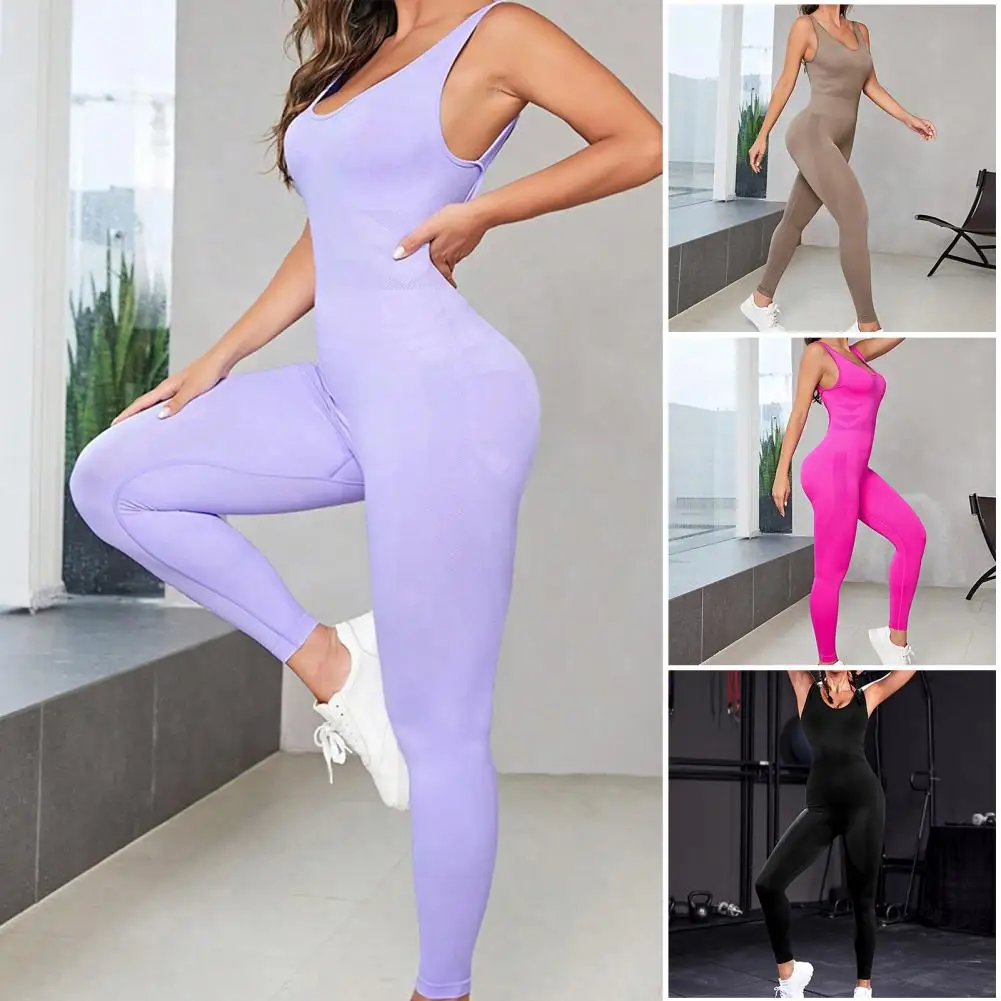 Tuta sportiva da donna tuta da palestra Sexy da Yoga da donna con scollo a U senza maniche con incrocio sul retro pagliaccetto abbigliamento Fitness