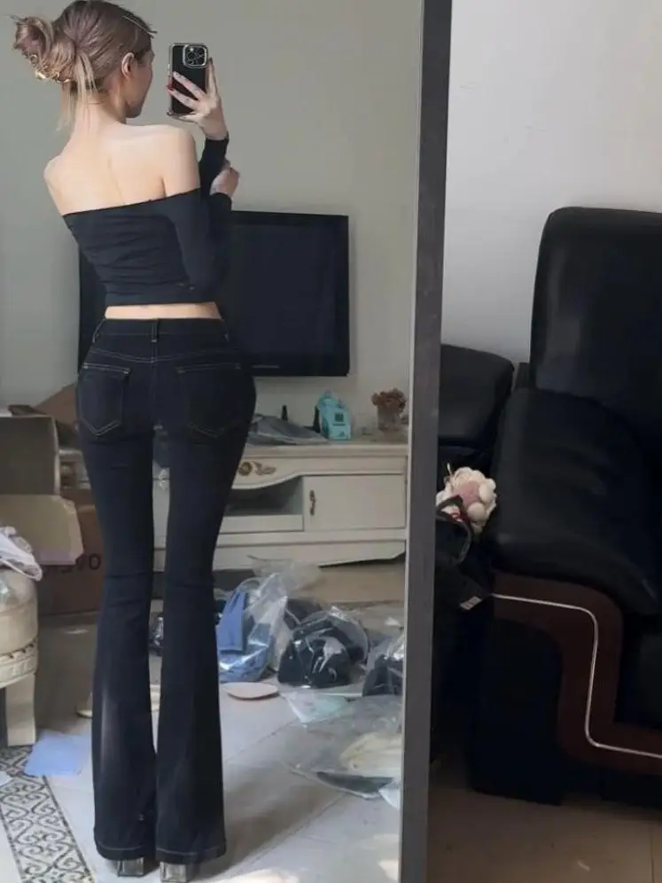 

Low Waist Flared Jeans Bla Slim Fit Butt Lifting Sexy Girl Micro Flare Denim Pants Long Trousers Cotton Stretch Jeans