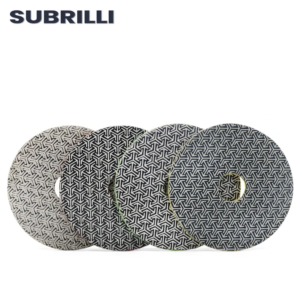 SUBRILLI-almohadilla de pulido de diamante galvanizado, disco de lijado Flexible, muela para granito, mármol y cerámica, 80mm, 3 ", 4 unids/set/juego