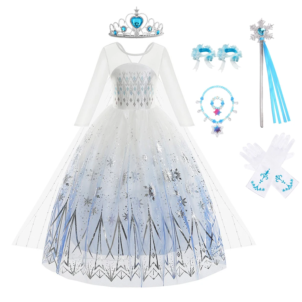 

Children Elsa Vestidos Kids Snow Queen Dance 3-12 Years Costume Girls Princess Birthday White Dress Up Kids Cosplay Dresses