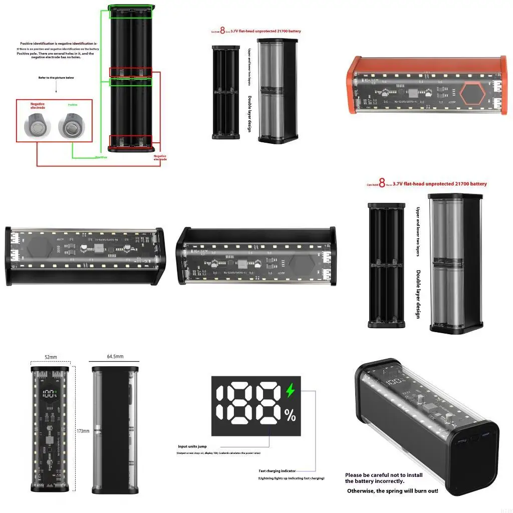H7JFアセンブリ8x21700バッテリーストレージボックスはんだを必要としないDIYパワーバッテリーホルダー