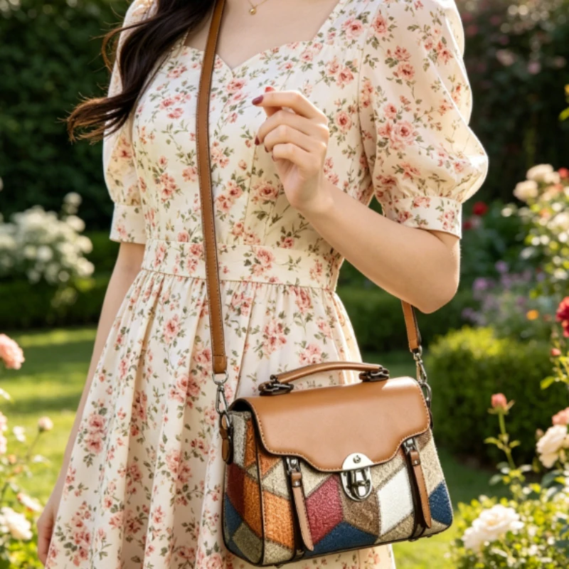 

Retro Multi Tone Leather Large Capacity Crossbody Bag with Top Handle Crossbody Bags for Stylish Everyday Women Versatile Bag