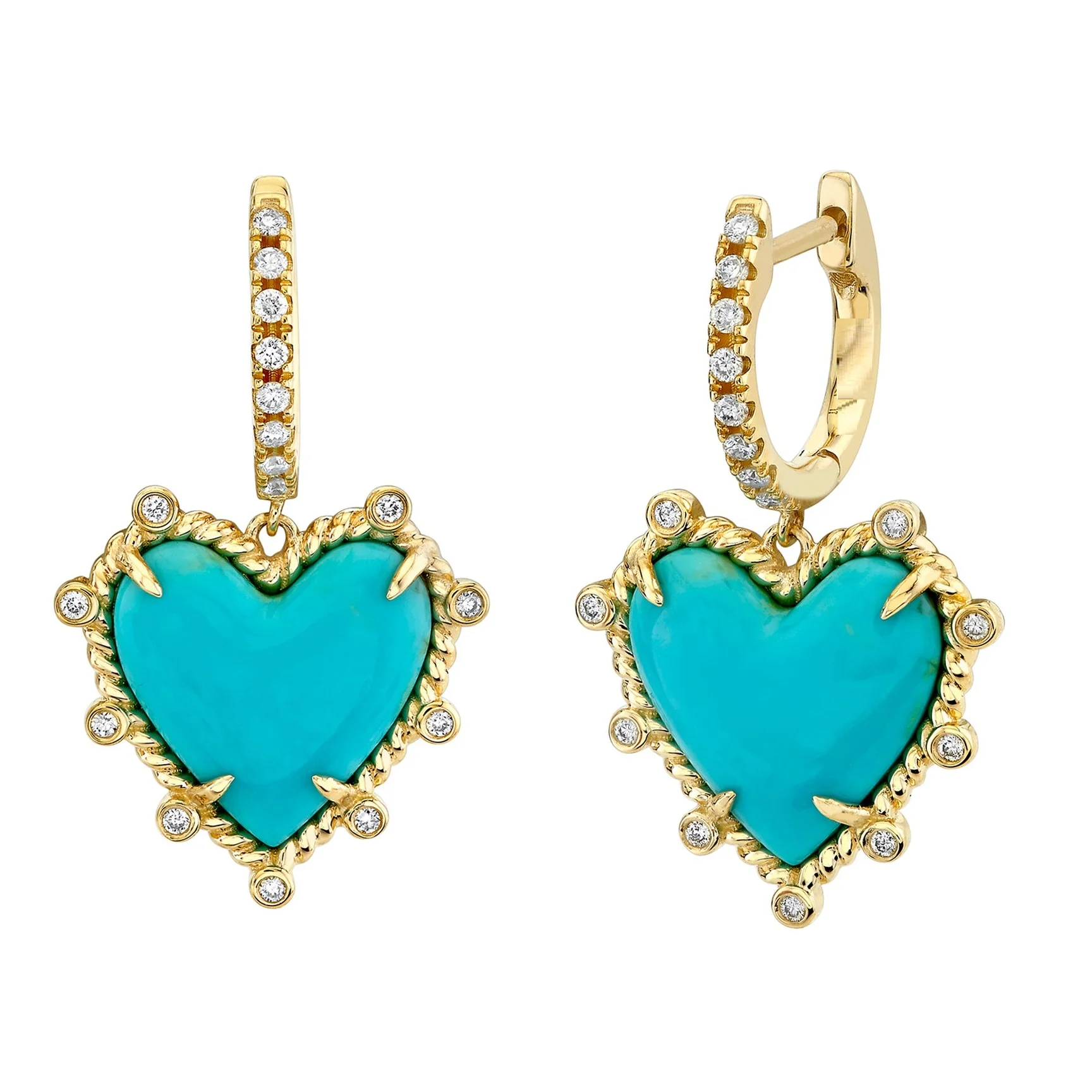 Juego de joyas geométricas de alta calidad, joyería de moda en forma de corazón, piedra turquesa, pendientes, anillo, collar, Color dorado