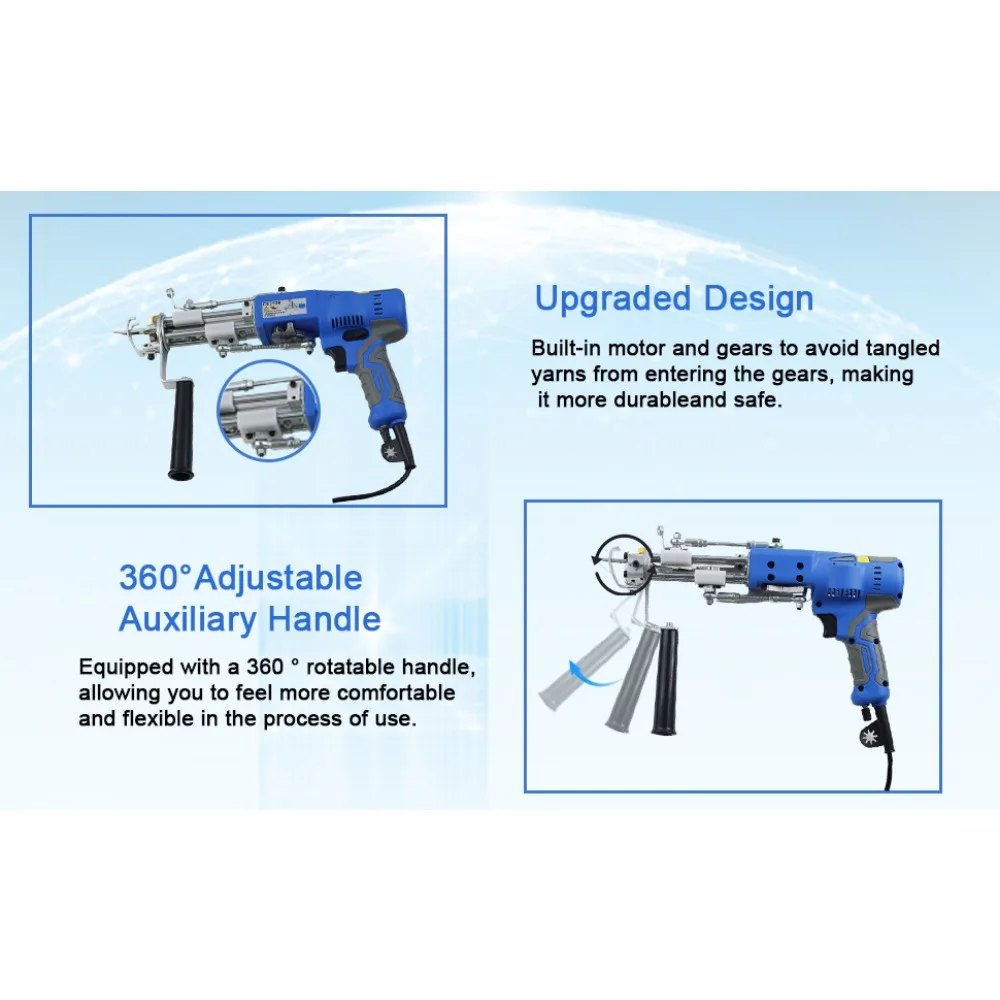 Elektryczny pistolet do tuftingu dywanów AK-V 2 w 1, maszyna do tuftingu 120W z wyświetlaczem cyfrowym i oświetleniem, zestaw do tuftingu, tkactwo dywanów, flokowanie.