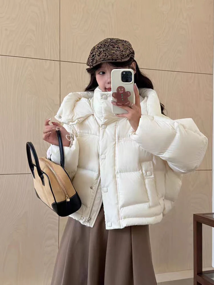 

Loose Sweet White Parkas Women Fashion Cute Preppy Style Winter Puffy Coat Casual Korean Warm Thick Pockets Female Hooded Tops