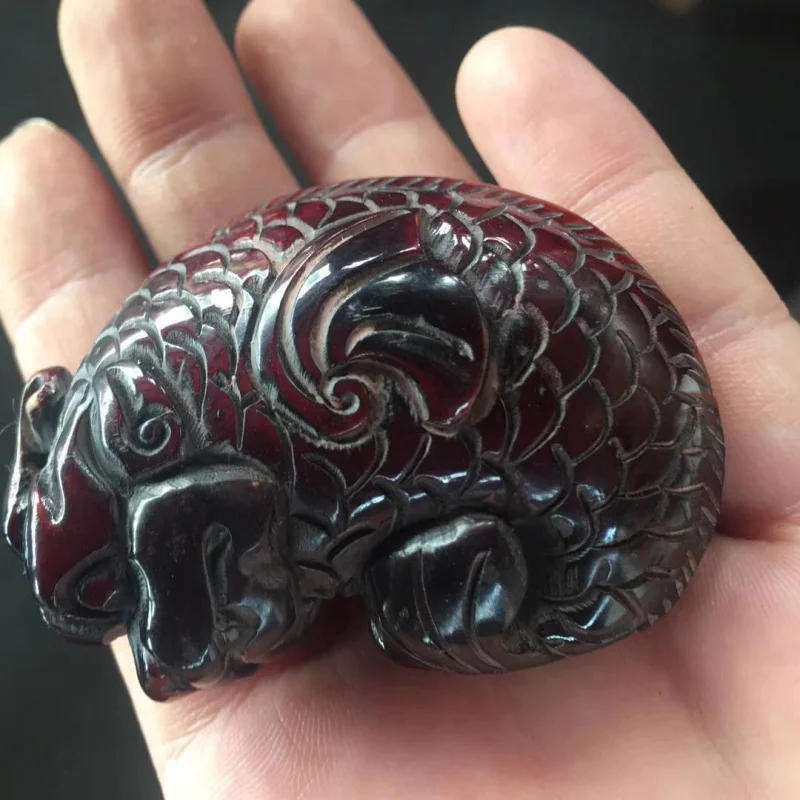 Yak Horn Pendant In Red And Crimson Color, Fish-Turned-Design, Suitable Hanging Or Carrying As A Handpiece