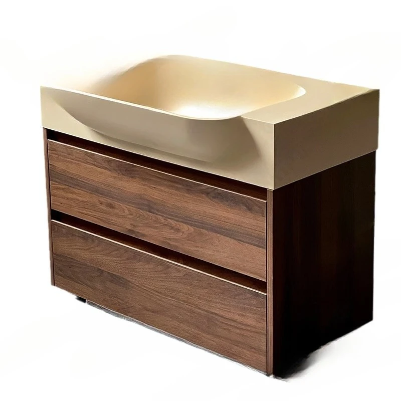Integrated basin bathroom cabinet, artificial stone solid wood storage cabinet