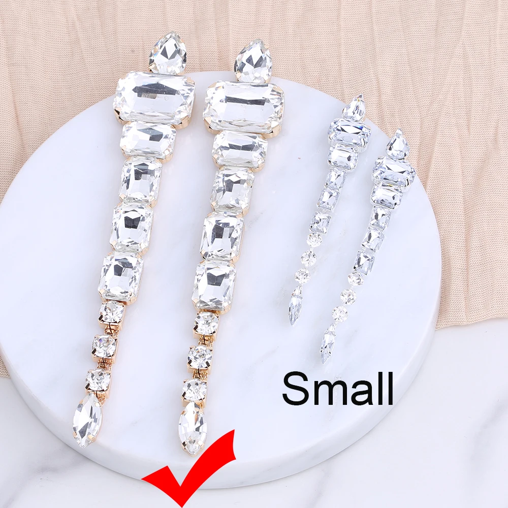 Handmade Crystal Big Drop Dangle Earrings Square Gemstone Long Jewelry for Women Shiny Rhinestone bridal Tassel Pendant Earrings