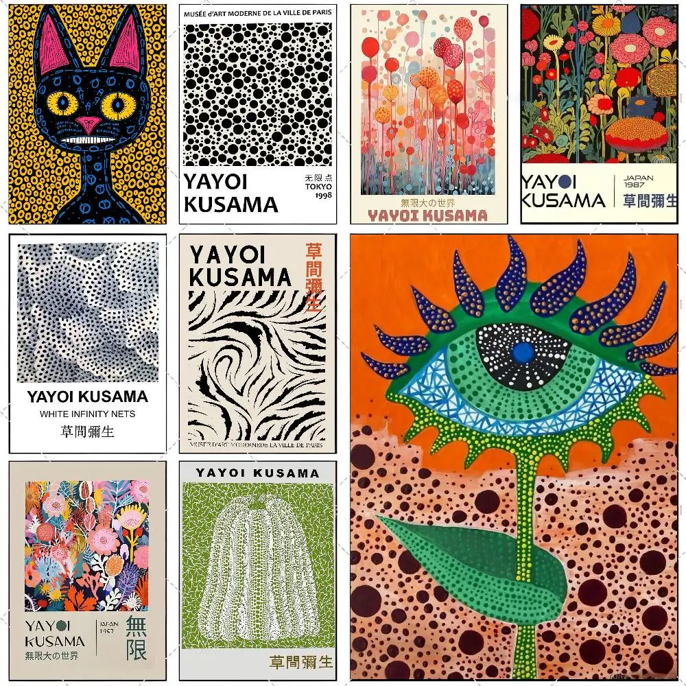 Y-yayoi K-kusama Kunstposter, hochauflösender Kunstaufkleber, selbstklebende, wasserfeste Heimdekoration für das Wohnzimmer