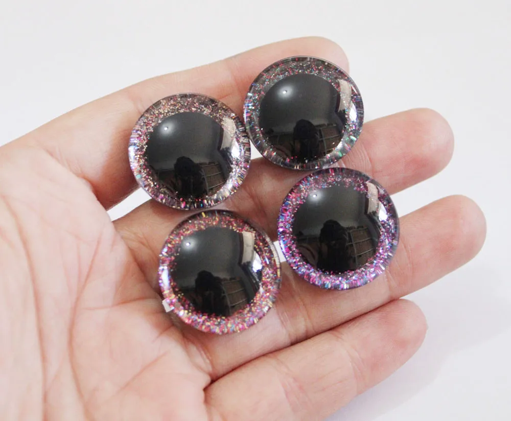 100pcs/lot--New Cute 9mm-35mm clear 3D safety toy eyes +glitter Nonwovens+ white hard washer--size & color option-N4