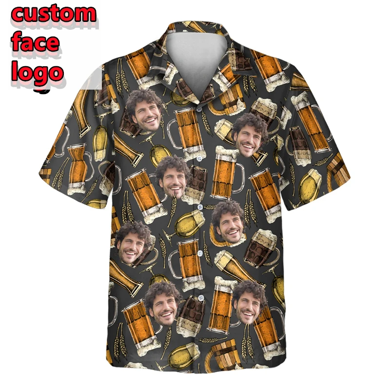 

Пивные рубашки с фотографией лица на заказ для мужской одежды, Гавайская пляжная рубашка с 3D принтом Y2k, винтажная одежда, блузка с коротким рукавом
