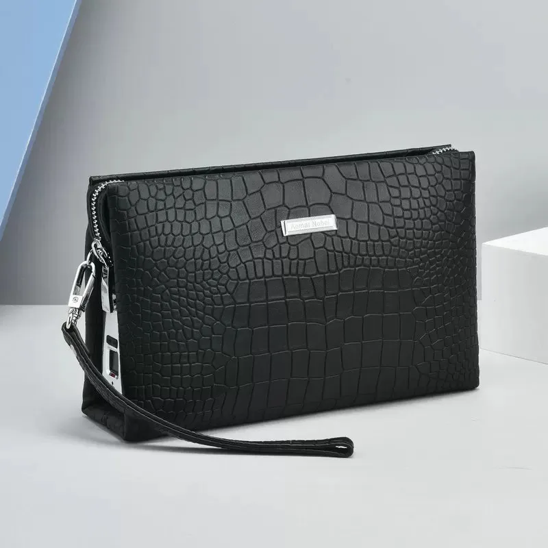 Men's Anti-Theft Smart Fingerprint Lock Leather Handbag Business Large Capacity Briefcase High-End Multi-Functional Wallet for O