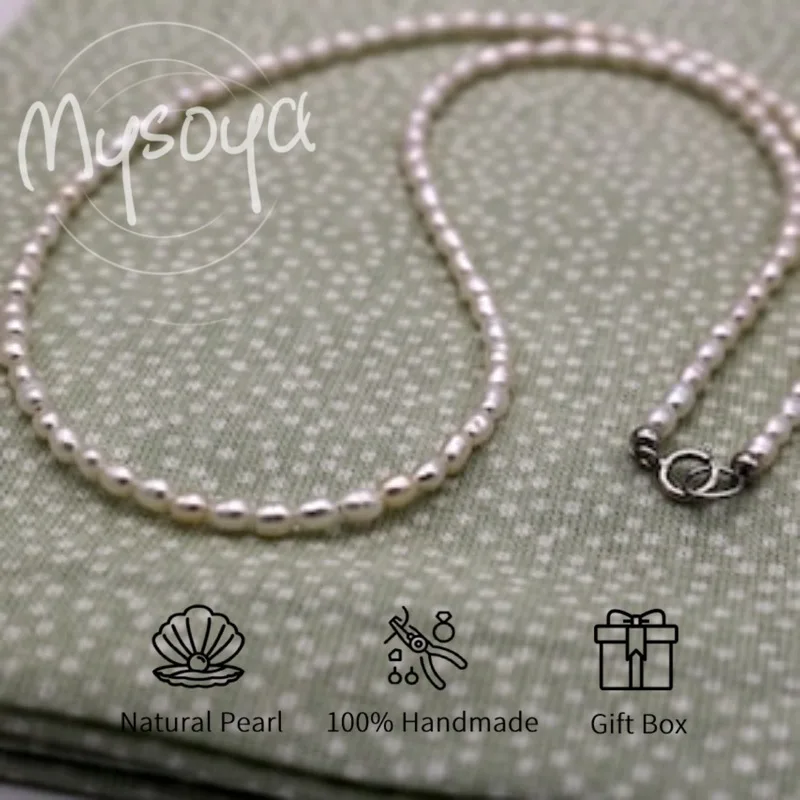 

MYSOYA White Rice-Shaped Freshwater Pearl Necklace 3-5mm With Gift Box For Her/Him Birthday/WeddIng/Christmas/New Year Gift