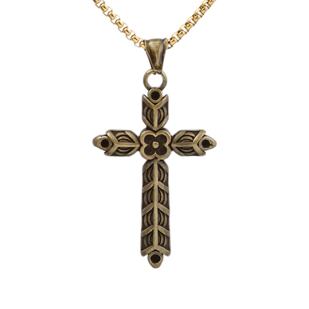 

Nordic retro non fading titanium steel cross necklace flower pendant men's stainless steel necklace