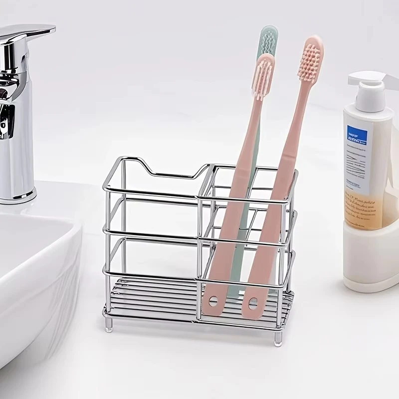 5-Slot Stainless Steel Toothbrush Holder - Space-Saving Freestanding Design, No Installation Required, Ideal for Bathrooms image 3