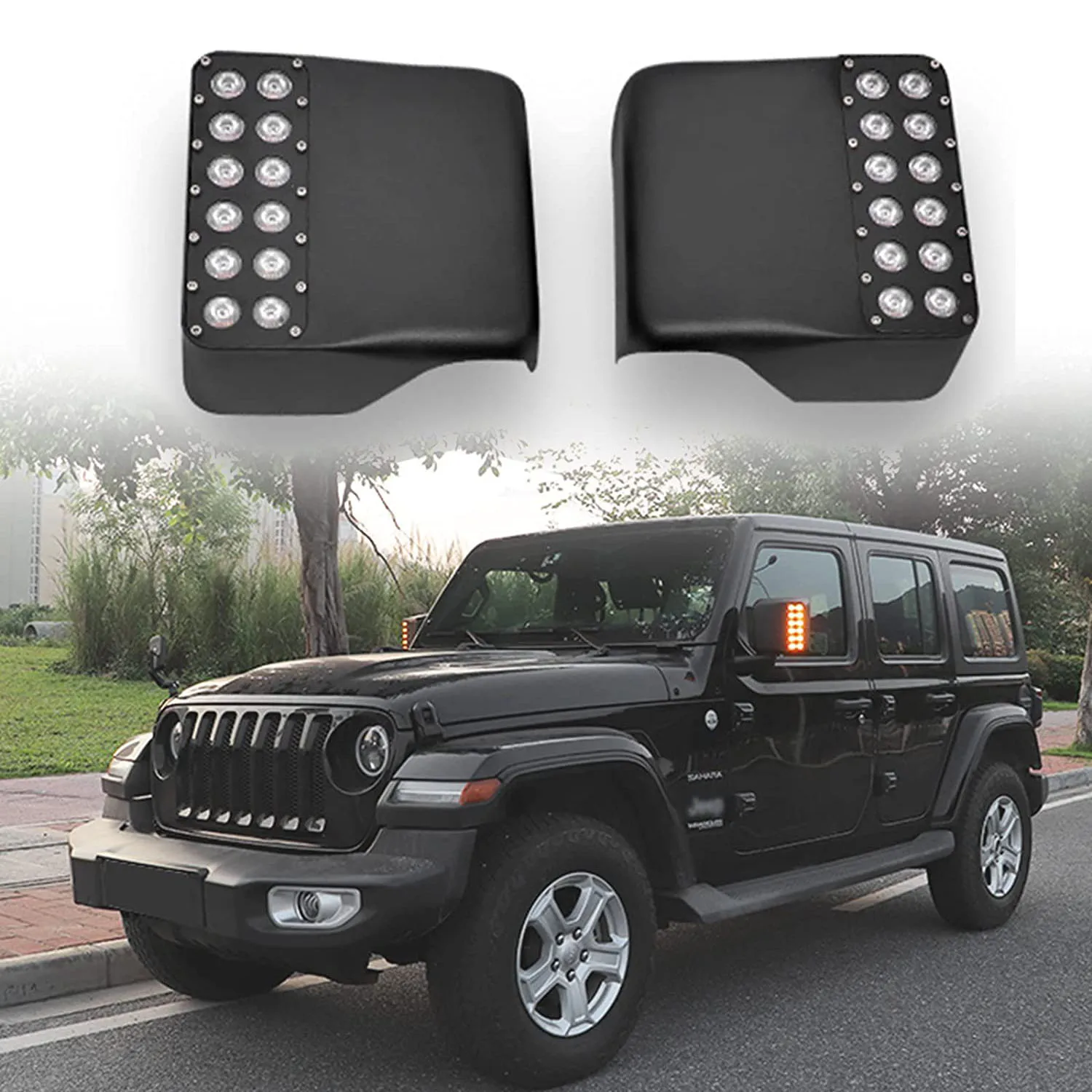 

LED Side Rearview Mirror Housing w/ Dual Row Turn Signal Lights Daytime Running DRL For Jeep Wrangler JK JL Gladiator JT 2007+