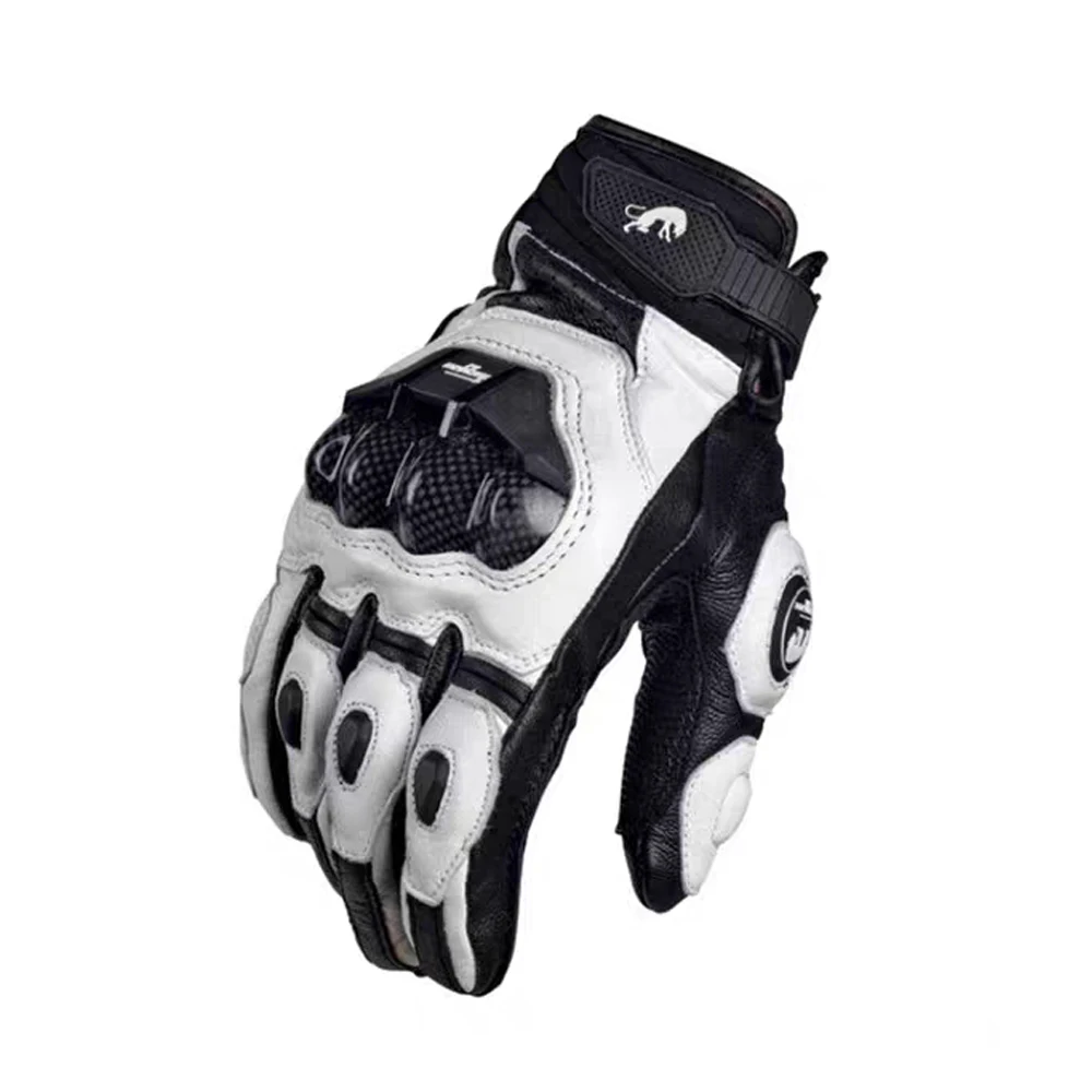 Genuine Leather Motorcycle Riding Gloves Carbon Fiber Anti Fall Motorcycle Men Black Moto Bike Touch Screen Gloves All Season