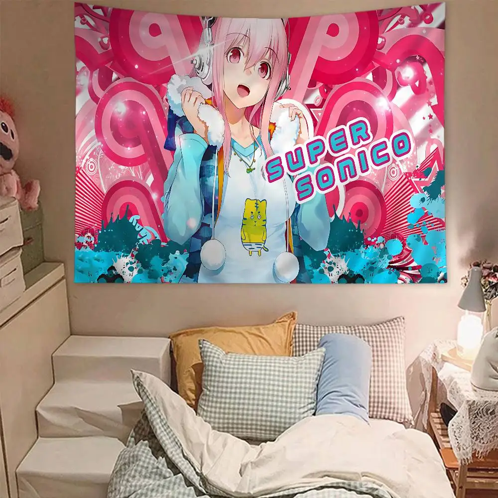 Tapisserie murale colorée Anime Super Sonico – Style mandala bohème, décoration murale vibrante pour les espaces animés et bohèmes