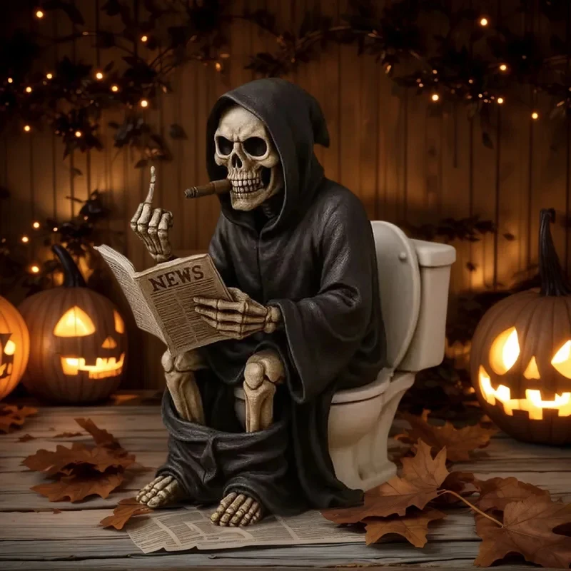 New Middle Finger Toilet Death God Statue Resin Craft Ornament Halloween Decoration Gift Small Gift