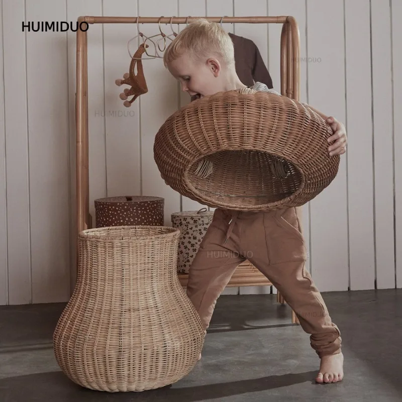 Nordic Style Rattan Mushroom-shaped Stationery Storage Basket Plush Storage Cabinet Children's Toy Storage Box