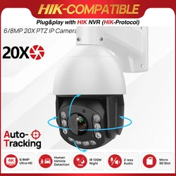 8MP PTZ Camera 4K Speed Dome 20X Zoom PoE Human Vehicle Detection Build in MIC Speaker Video Surveillance Hikvision Compatible