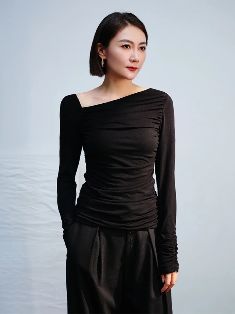 

Lihan Autumn Winter Casual Knitted Folded oulder Overhead Top Ele een Fiber Long Sve Regular Fit Faionable