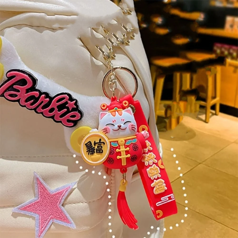 Ricchezza nappa Lucky Cat Doll portachiavi Big Belly Bells pendenti Maneki Neko portachiavi Cute Bag Charms portachiavi Fortune Cat.