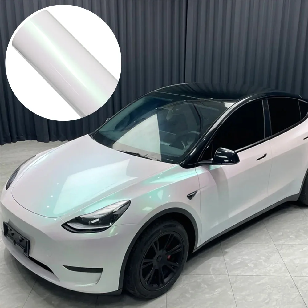 Self-Adhesive Glossy Aurora White Car Wrap Vinyl Film PVC Body Cover Foil for Motorcycle Color Changing Exterior Decoration Kit