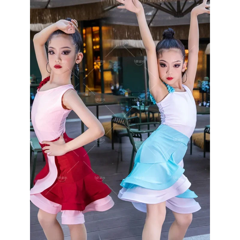 

Latin Dance Costume Advanced 2024 New Summer Split Girl's Training Dress Children's Performance Dress Dance Skirt