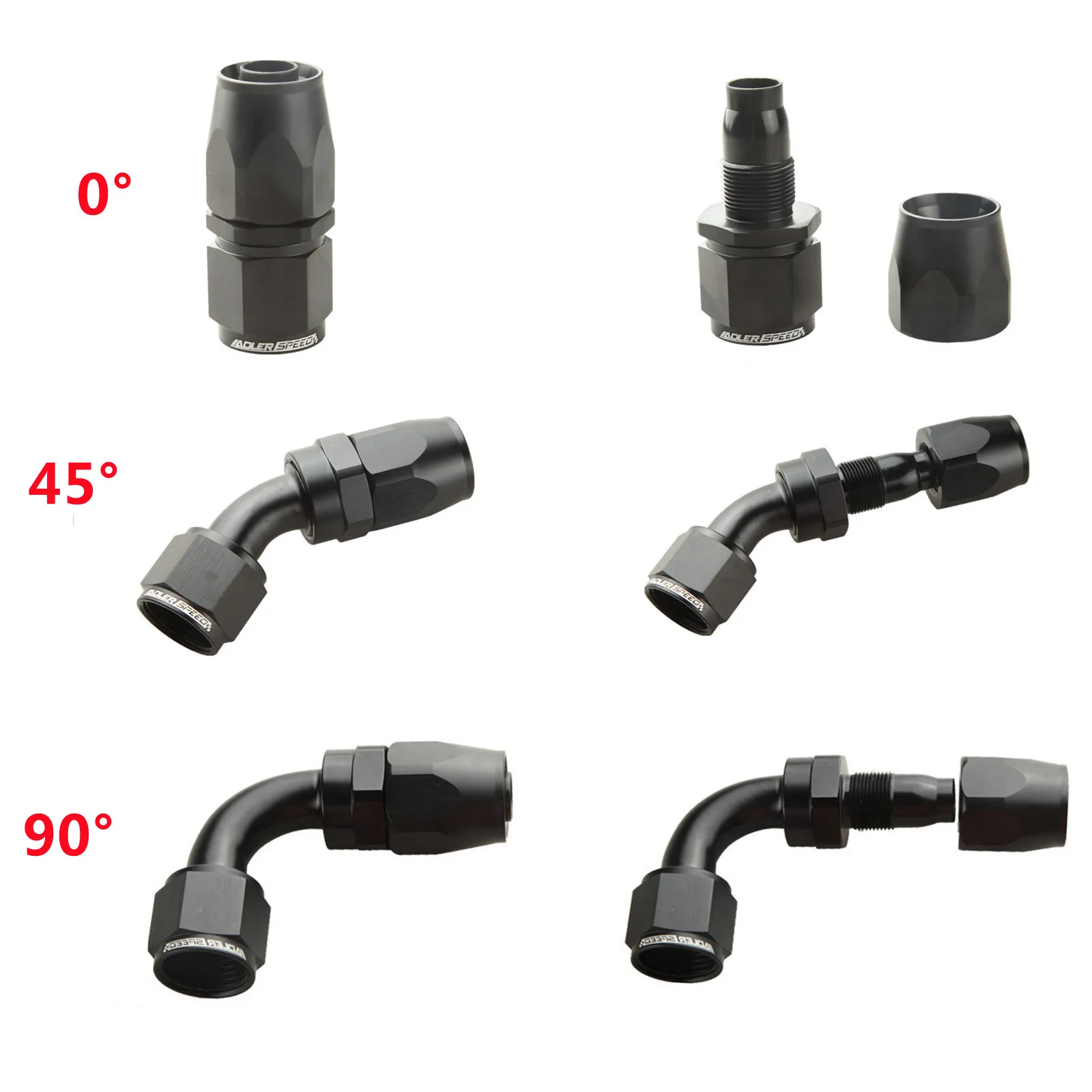 Universal Black AN4/AN6/AN8/AN10/AN12/AN16/AN20 Straight 0°/45°/90°Degree Oil Fuel Swivel Hose End Fitting Oil Hose End Adaptor