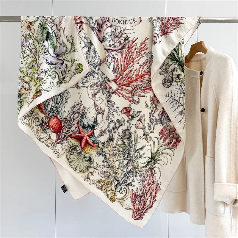 

Large Square Wool Scarves Shawl Womens Fashion Printed Wool Blanket Cape Poncho Double Sided Printing 132x132CM