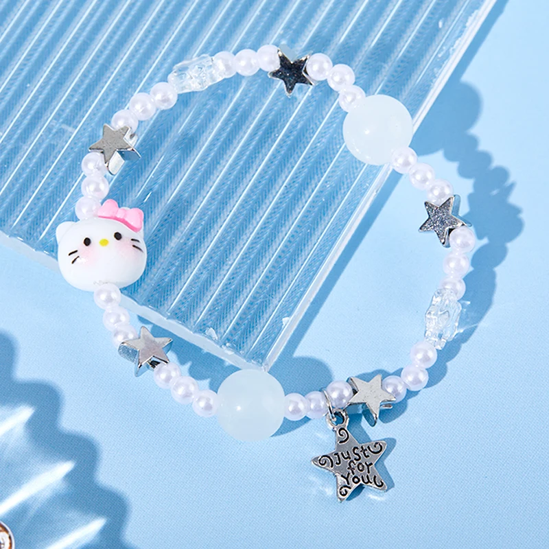 Sanrio Anime Hello Kitty bransoletka z koralików moja melodia Kawaii Cartoon Charm bransoletka dla kobiet dziewczynki biżuteria akcesoria prezent urodzinowy