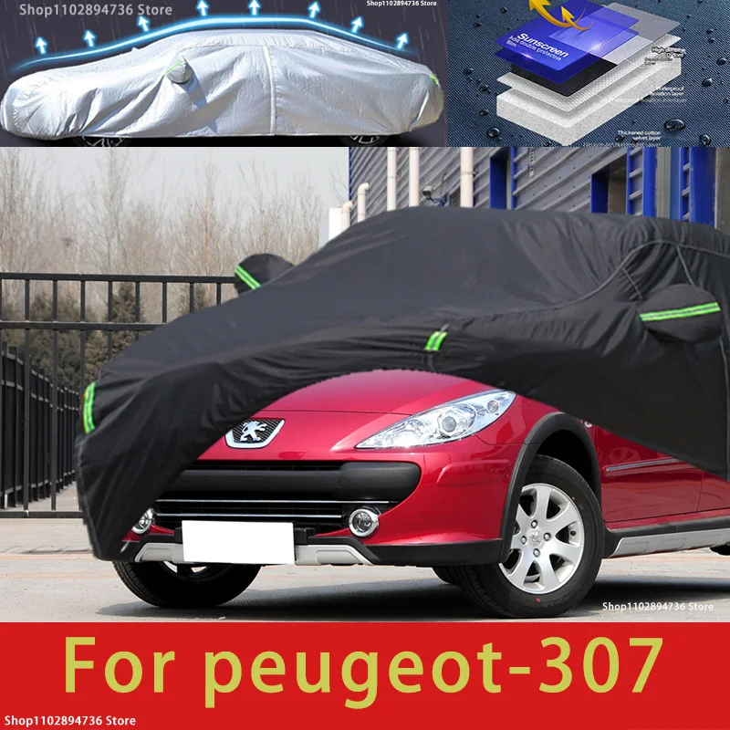 

For Peugeot 307 Fit Outdoor Protection Car Covers Snow Cover Sunshade Waterproof Dustproof Exterior black car cover