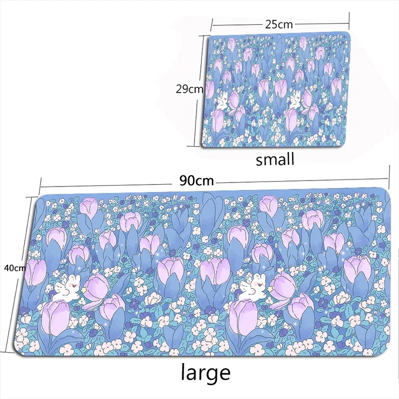 Tulips Large Mouse Pad Office Keyboard Multi-size MouseMat Purple Kawaii Rugs Mousepad Cartoon Girly Gamer for Cute Pink Laptop