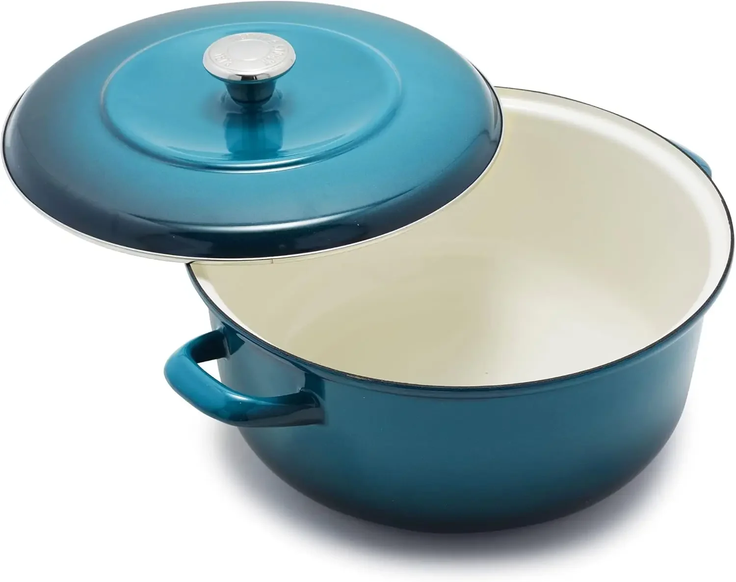 German Enameled Iron, Round 5.3QT Dutch Oven Pot with Lid, Aegean Teal