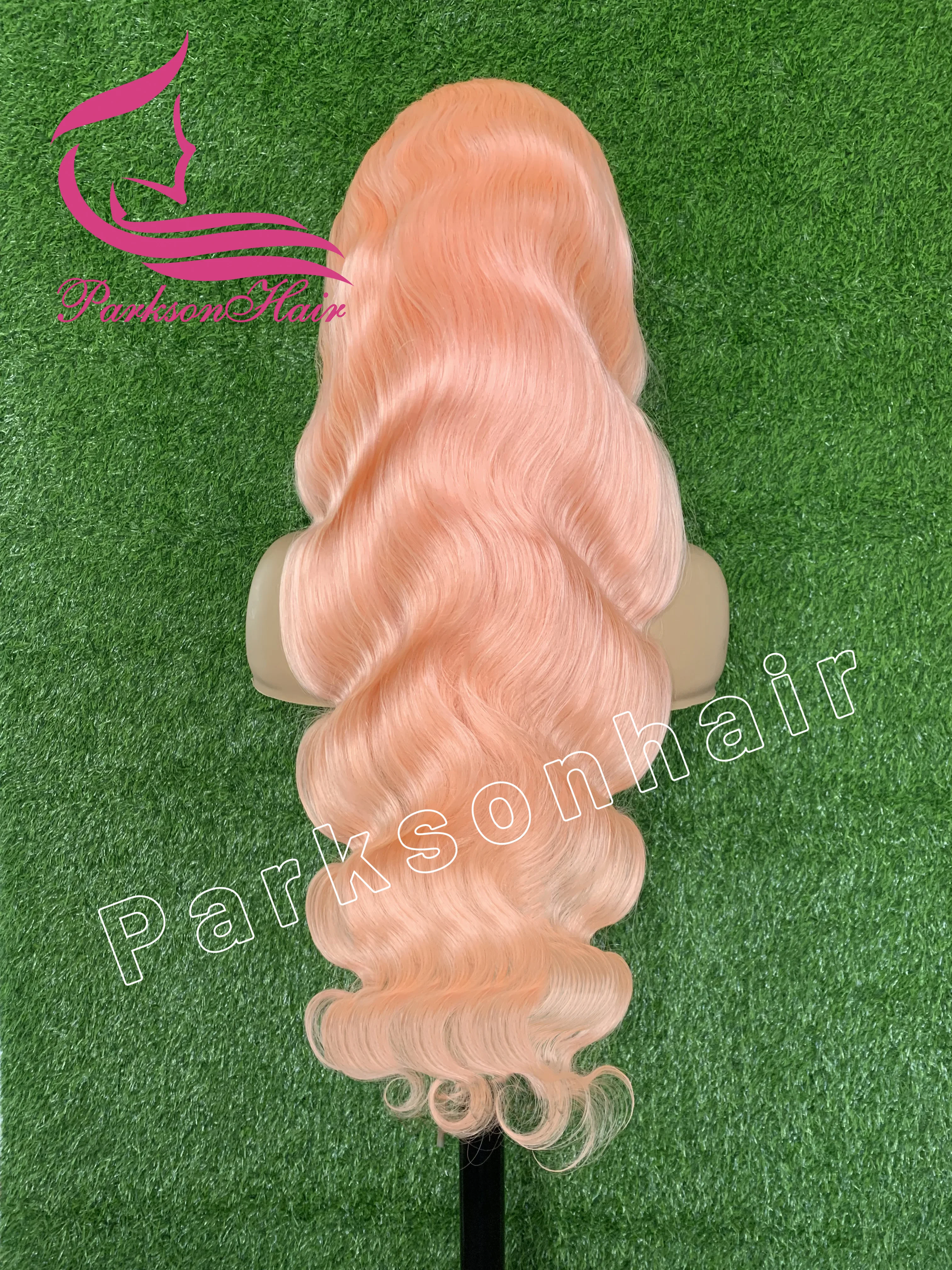 باروكة من شعر طبيعي بدون صمغ وردي فاتح جاهزة لارتداء شعر مستعار بدانتيل أمامي مموج مسبقًا 5x5 باروكة إغلاق دانتيل للنساء بدون غراء