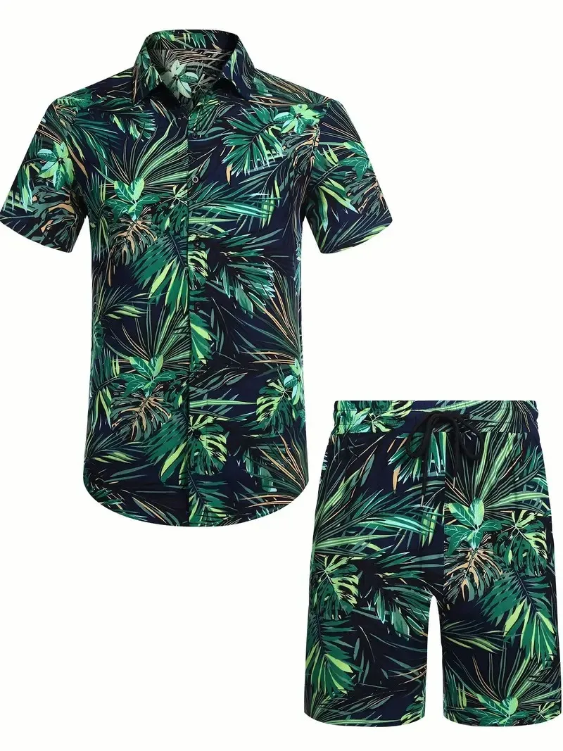 Short Sleeve Shirt And Beach Shorts Men\'s Set Stylish Hawaiian Shirt And Everyday Casual Men\'s Shorts Summer Simple Set