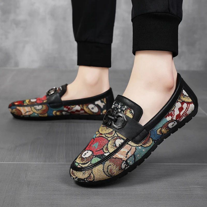 Luxury Print Canvas Loafers Men Boat Shoes Spring Breathable Casual Slip-on Men's Shoes Comfort Flat Driving Shoes Men Plimsolls