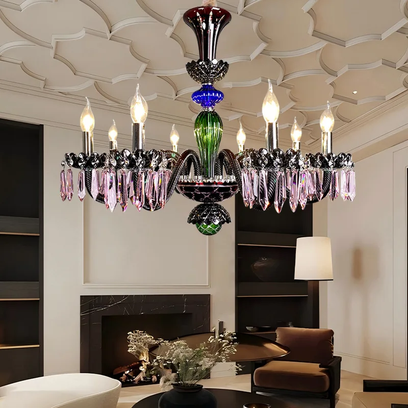 Decora Colorful Crystal Chandelier European Luxury Fashion Crystal Pendant Lamp Candle Style Crystal Chandelier Home Decoation