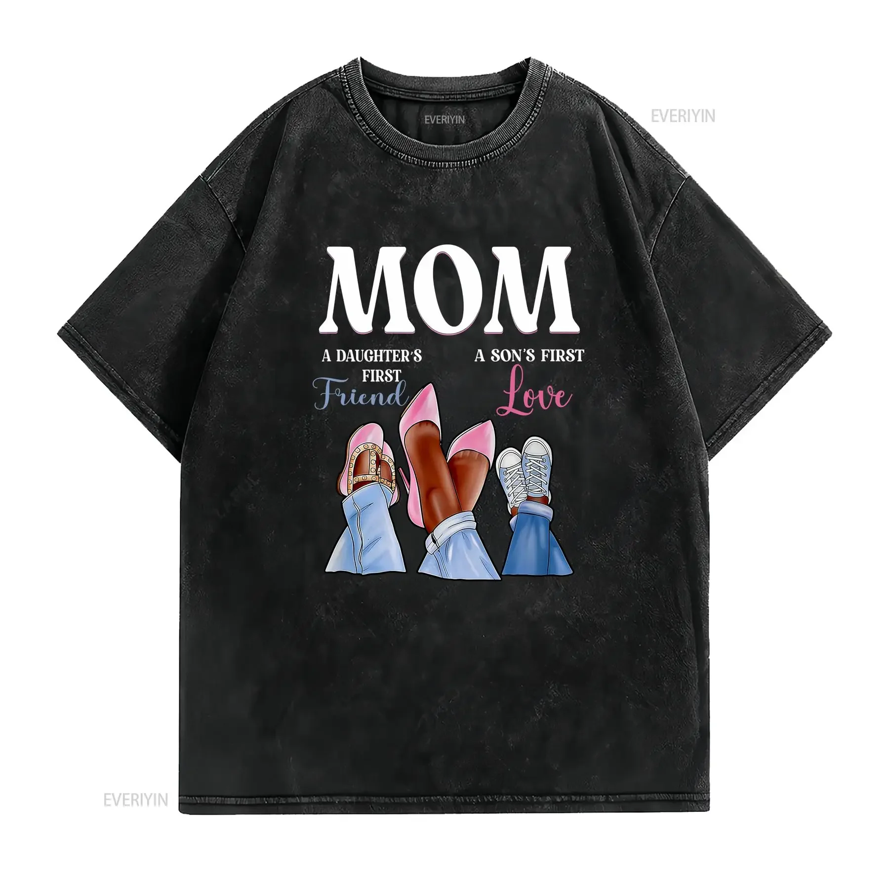 T Shirt for mother by son or daughter to show gratitude and love  vintage Washed Casual Breathable graphic Comfortable fashion