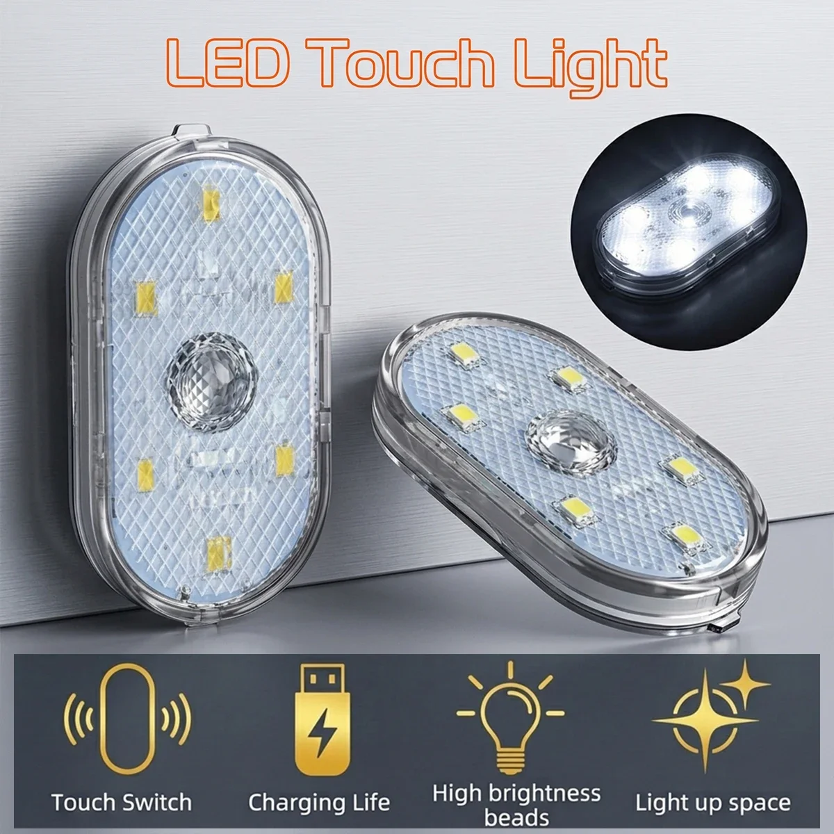 1-4 Stück Touch-Licht für Auto, LED-Licht mit 6 hellen LED-Perlen, Finger-Touch-Sensor, Leselampe, sanfte Beleuchtung für Kofferraum und Motorhaube – Detail 1