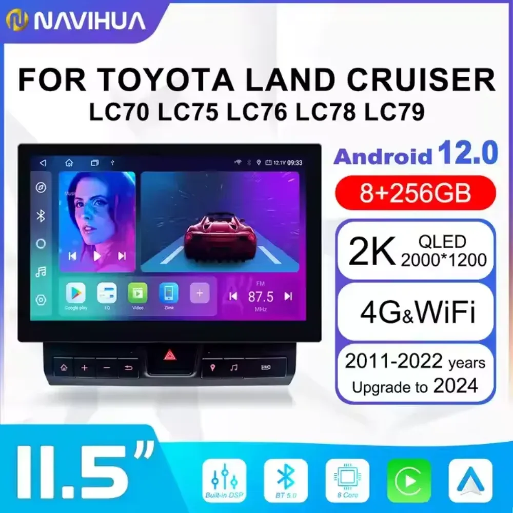 Navihua Android Car Radio GPS Navigation Stereo Monitor For Toyota Land Cruiser LC76 LC75 LC70 LC78 LC79 2007-2023