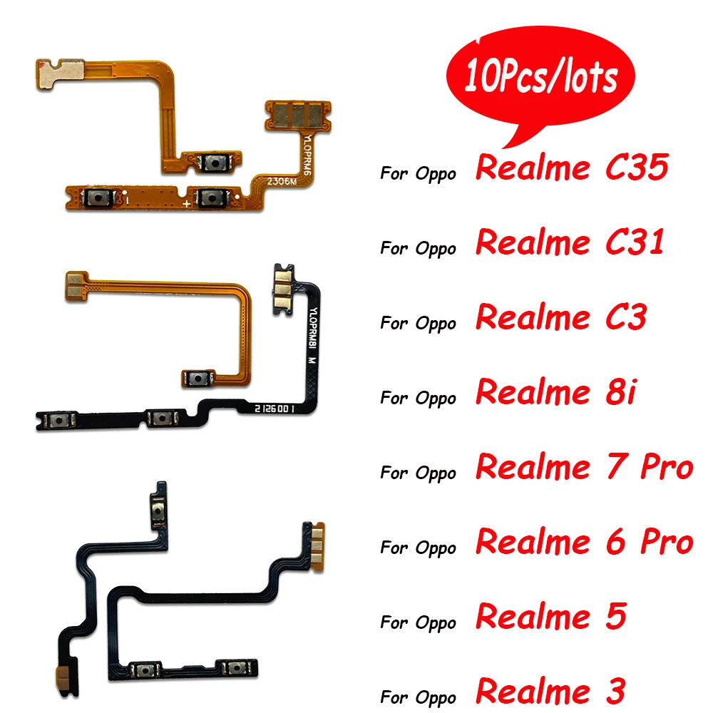 

10Pcs，For Oppo A96 5G Realme 3 5 6 7 8I 9 10 Pro C2 A1k C3 C31 C35 Power ON OFF Mute Switch Control Key Volume Button Flex