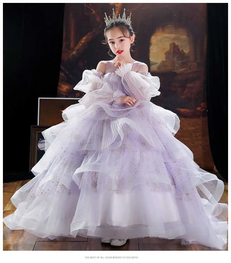 Robe à fleurs pour petites filles, tenue d'anniversaire avec nœud, fleurs 3D, col transparent, spectacle pour enfants