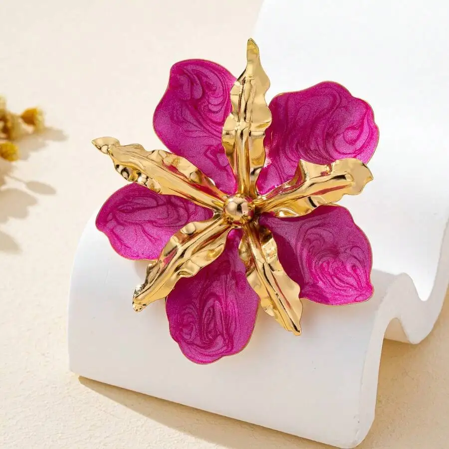 Exaggerated Oil Drip Floral Vintage Cocktail Ring For Women
