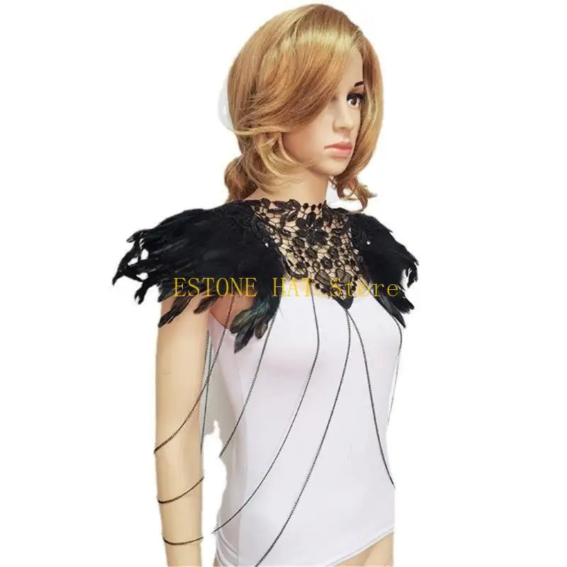 49MF Epaulette Shoulder Wrap Lace Shoulder Necklace Chain Harness Body Chain Body Jewelry for Halloween Party