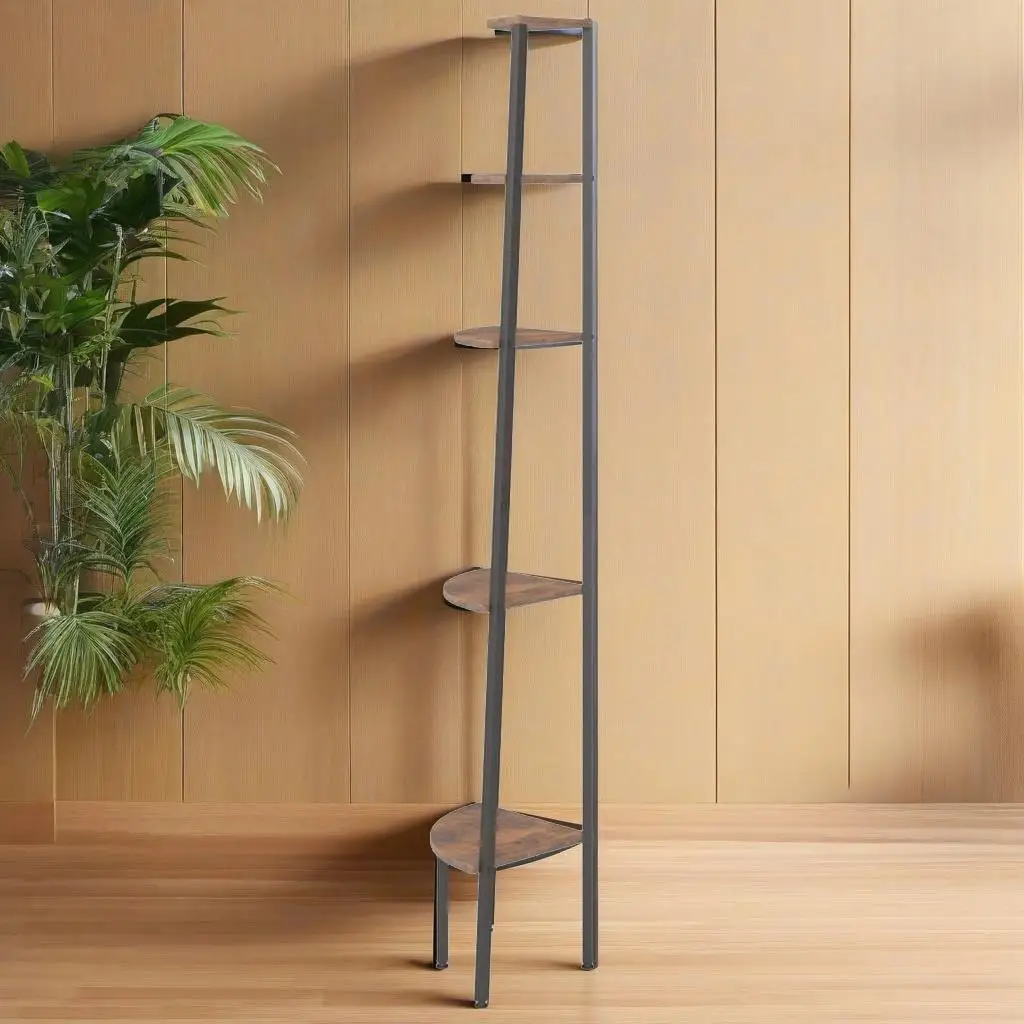 

5-Tier Corner Shelf - Dark Brown & Black, Space-Saving Design, 17.9x12.4x70.9 inches