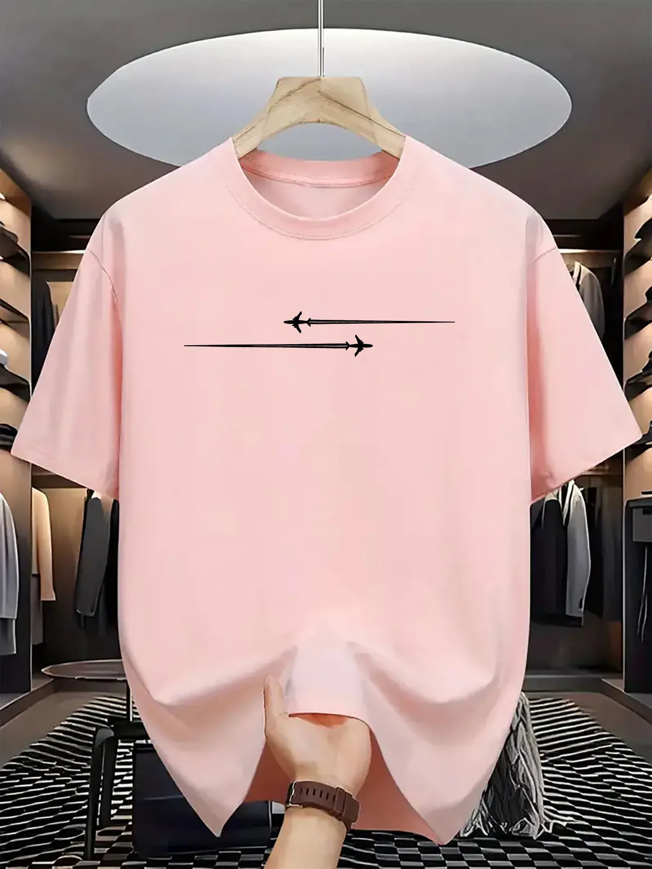 Summer Men's 100% Cotton Casual Loose Large Creative Airplane Pattern Printed Comfortable Sports Round Neck Short Sleeve T-shirt image 4
