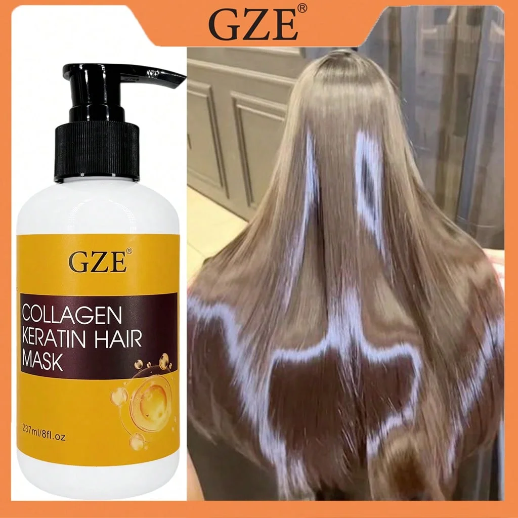GZE Collagen Keratin Deep Repair Hair Mask for Dry Damaged Hair, Intense Nourishing Treatment, Tames Frizz, Adds Shine Softness