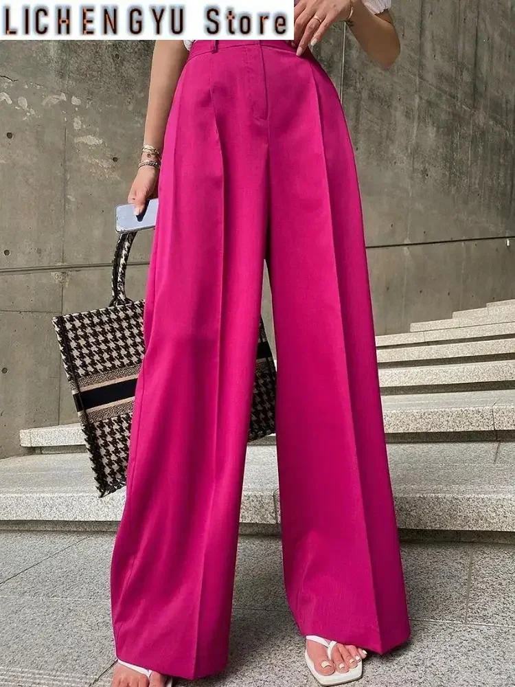 

Blue Office Women'S Pants Fashion Loose Full Length Ladies Trousers Casual High Waist Wide Pants For Women